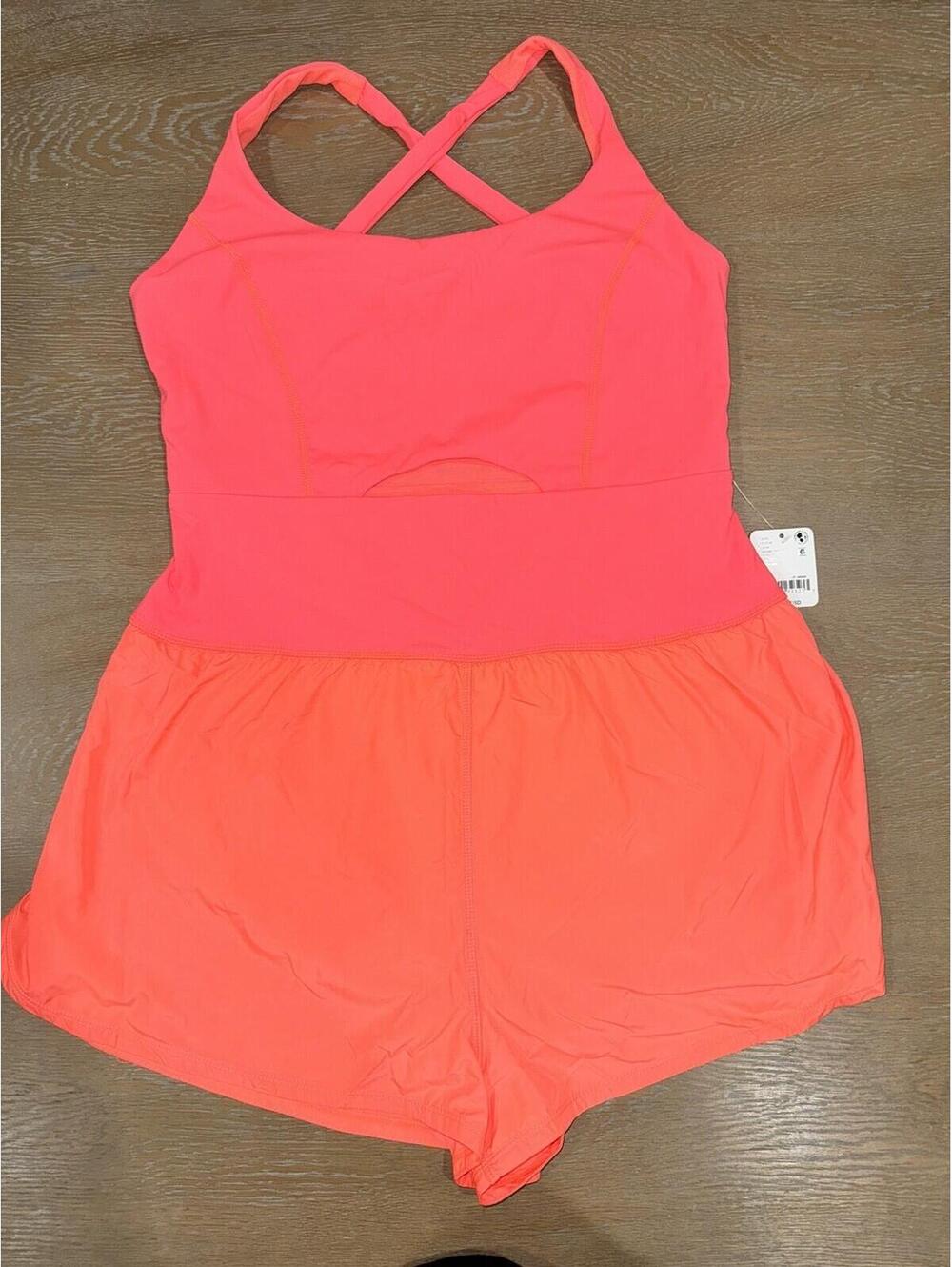 FP Movement by Free People Righteous Runsie Sz LARGE Neon Coral Jumpsuit 51884